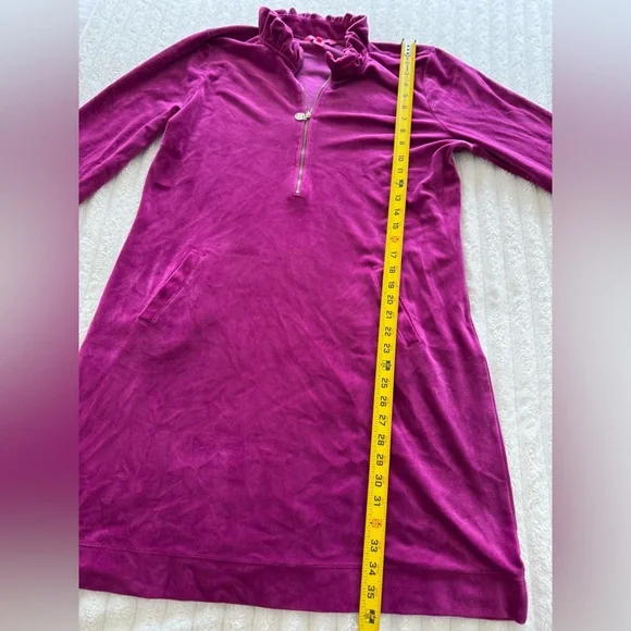 Lilly Pulitzer Skipper Ruffle Dress Magenta Pink Velour Pocket Fall Winter Party - Picture 8 of 9